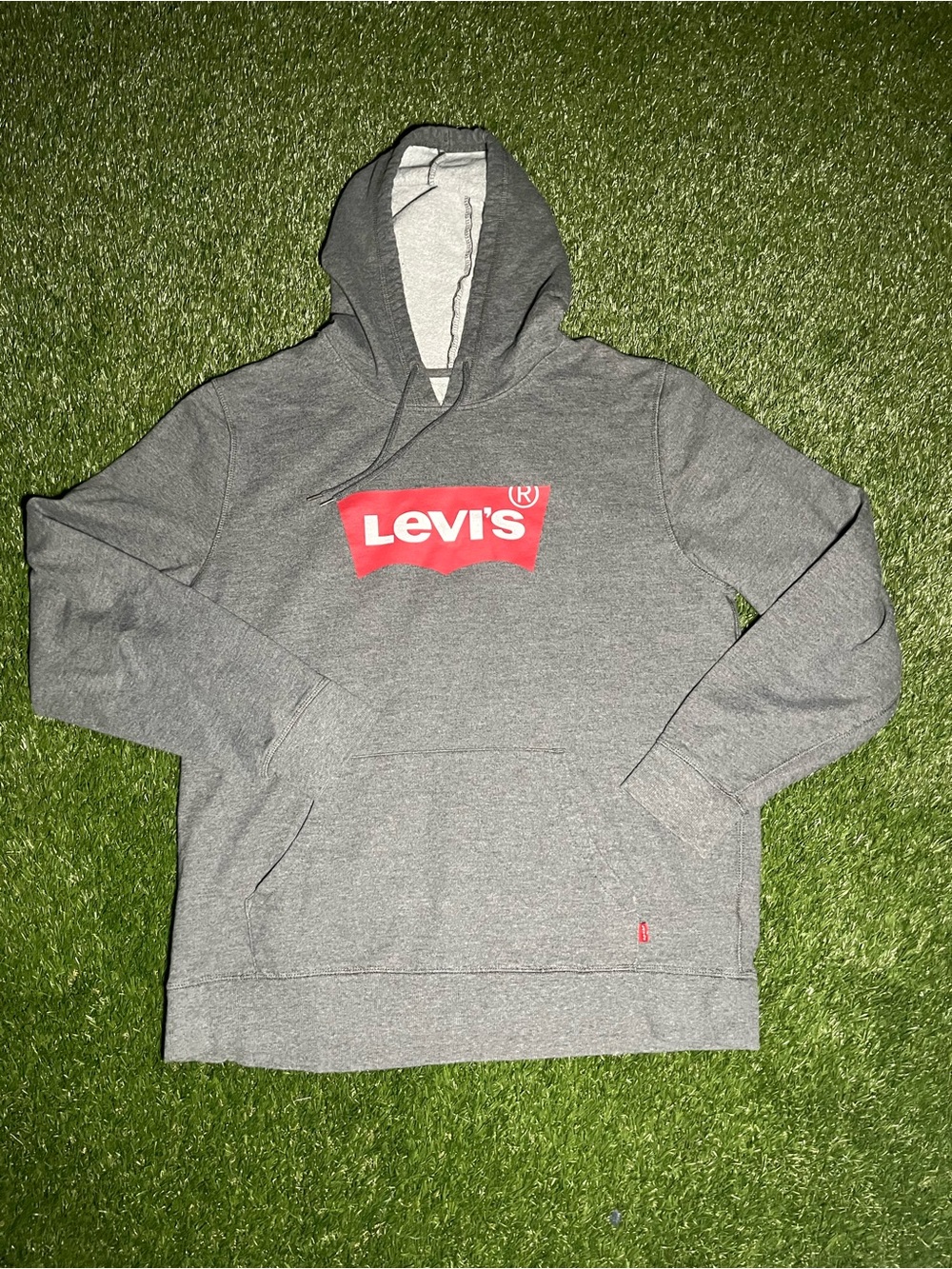 Levi's Men's Large Gray Hooded Sweatshirt with Red Logo